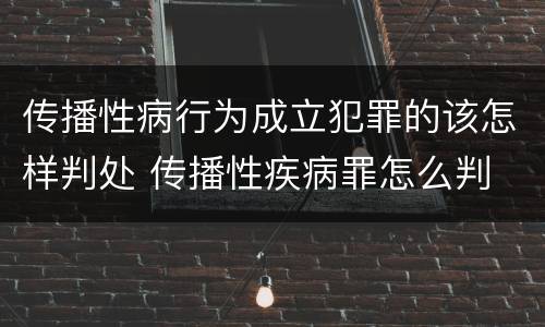 传播性病行为成立犯罪的该怎样判处 传播性疾病罪怎么判