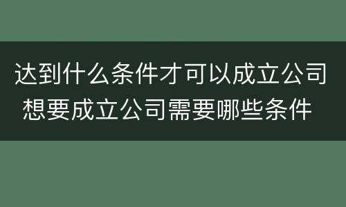 达到什么条件才可以成立公司 想要成立公司需要哪些条件