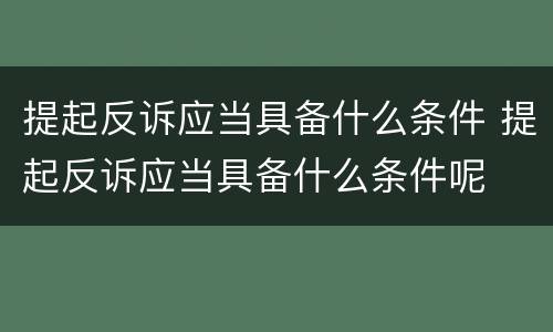 提起反诉应当具备什么条件 提起反诉应当具备什么条件呢