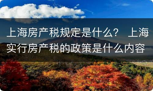 上海房产税规定是什么？ 上海实行房产税的政策是什么内容?