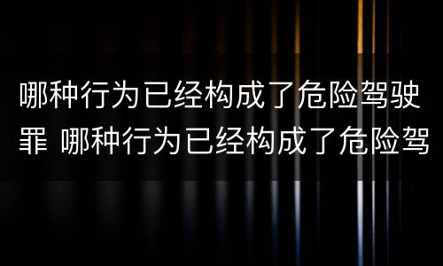 哪种行为已经构成了危险驾驶罪 哪种行为已经构成了危险驾驶罪立案标准