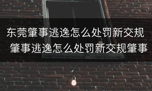 东莞肇事逃逸怎么处罚新交规 肇事逃逸怎么处罚新交规肇事逃逸违反条款