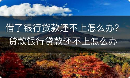 借了银行贷款还不上怎么办？ 贷款银行贷款还不上怎么办