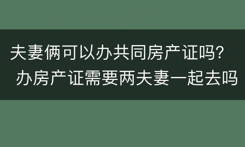 夫妻俩可以办共同房产证吗？ 办房产证需要两夫妻一起去吗