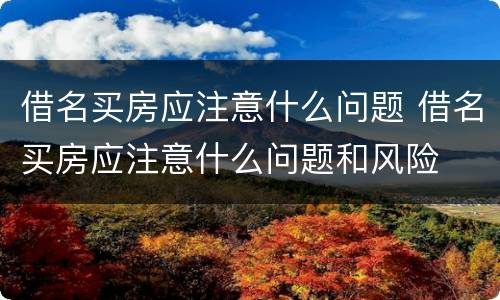 借名买房应注意什么问题 借名买房应注意什么问题和风险