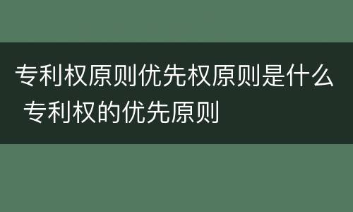 专利权原则优先权原则是什么 专利权的优先原则