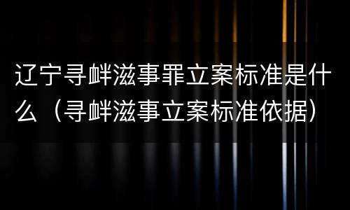 辽宁寻衅滋事罪立案标准是什么（寻衅滋事立案标准依据）