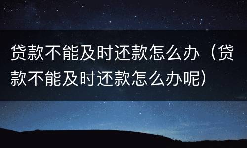 贷款不能及时还款怎么办（贷款不能及时还款怎么办呢）