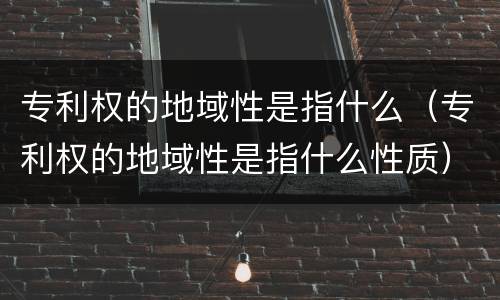 专利权的地域性是指什么（专利权的地域性是指什么性质）