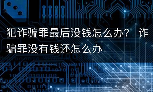 犯诈骗罪最后没钱怎么办？ 诈骗罪没有钱还怎么办