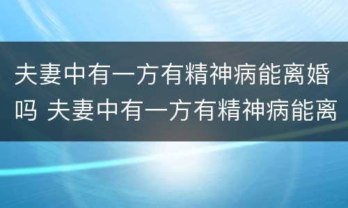 夫妻中有一方有精神病能离婚吗 夫妻中有一方有精神病能离婚吗怎么办