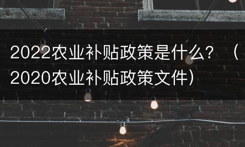2022农业补贴政策是什么？（2020农业补贴政策文件）