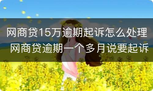 网商贷15万逾期起诉怎么处理 网商贷逾期一个多月说要起诉