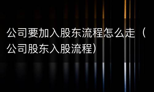 公司要加入股东流程怎么走（公司股东入股流程）