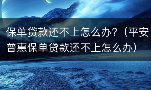 保单贷款还不上怎么办?（平安普惠保单贷款还不上怎么办）