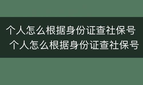 个人怎么根据身份证查社保号 个人怎么根据身份证查社保号码