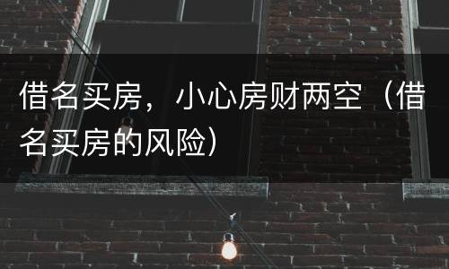 借名买房，小心房财两空（借名买房的风险）