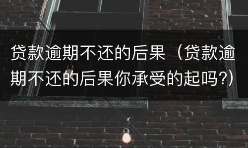 贷款逾期不还的后果（贷款逾期不还的后果你承受的起吗?）