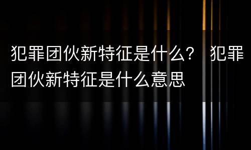 犯罪团伙新特征是什么？ 犯罪团伙新特征是什么意思