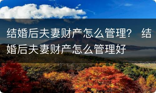 结婚后夫妻财产怎么管理？ 结婚后夫妻财产怎么管理好