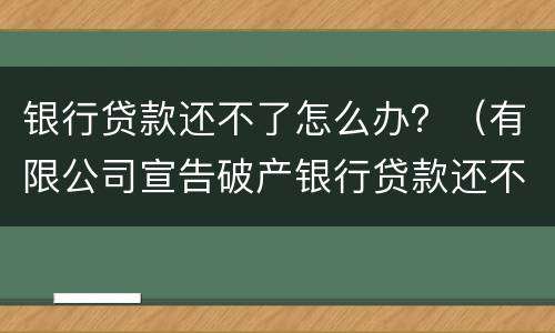银行贷款还不了怎么办？（有限公司宣告破产银行贷款还不了怎么办）