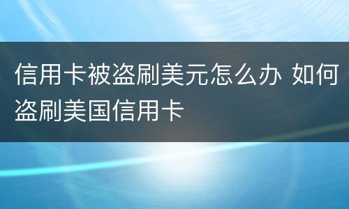 信用卡被盗刷美元怎么办 如何盗刷美国信用卡