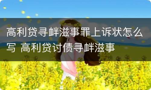 高利贷寻衅滋事罪上诉状怎么写 高利贷讨债寻衅滋事