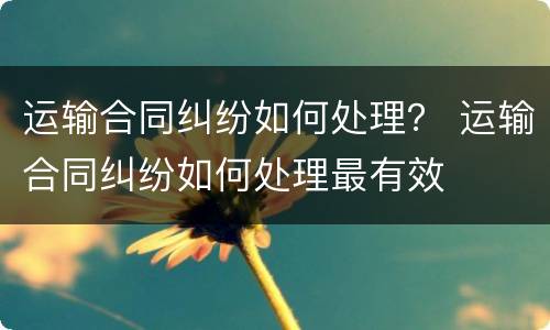运输合同纠纷如何处理？ 运输合同纠纷如何处理最有效