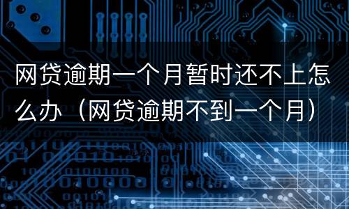 网贷逾期一个月暂时还不上怎么办（网贷逾期不到一个月）