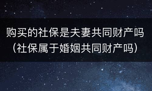 购买的社保是夫妻共同财产吗（社保属于婚姻共同财产吗）