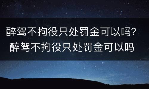 醉驾不拘役只处罚金可以吗？ 醉驾不拘役只处罚金可以吗