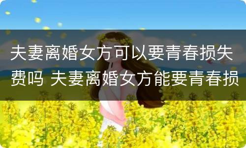 夫妻离婚女方可以要青春损失费吗 夫妻离婚女方能要青春损失费吗