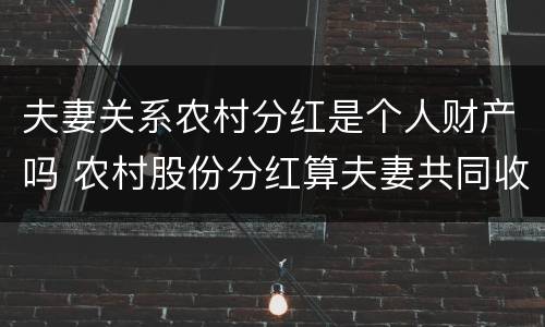 夫妻关系农村分红是个人财产吗 农村股份分红算夫妻共同收入吗