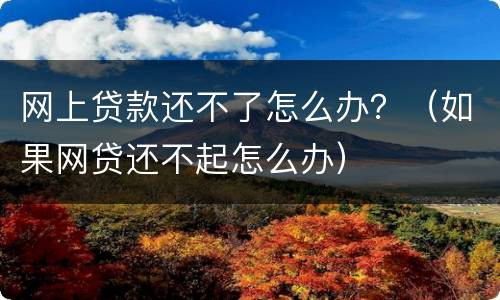 网上贷款还不了怎么办？（如果网贷还不起怎么办）