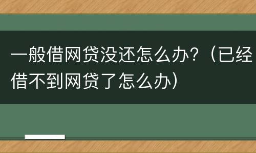 一般借网贷没还怎么办?（已经借不到网贷了怎么办）