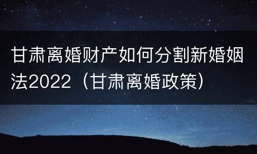 甘肃离婚财产如何分割新婚姻法2022（甘肃离婚政策）
