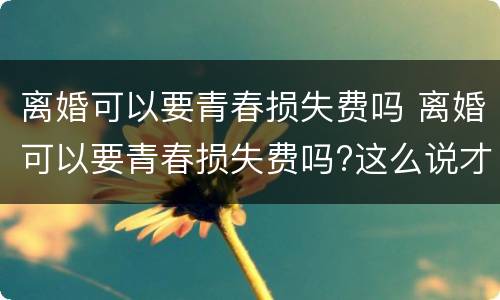 离婚可以要青春损失费吗 离婚可以要青春损失费吗?这么说才有可能拿到损失费
