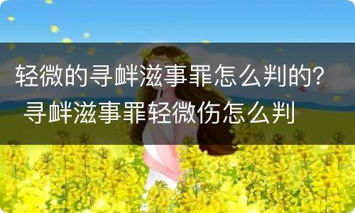 轻微的寻衅滋事罪怎么判的？ 寻衅滋事罪轻微伤怎么判