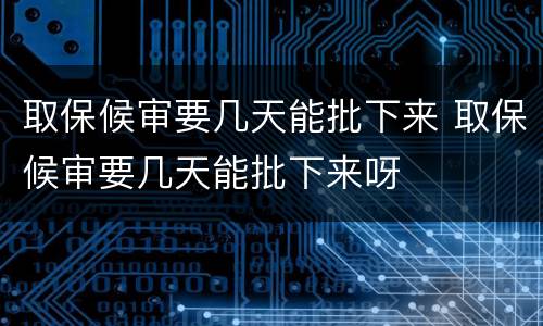 取保候审要几天能批下来 取保候审要几天能批下来呀