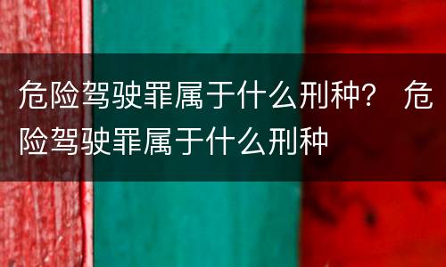 危险驾驶罪属于什么刑种？ 危险驾驶罪属于什么刑种