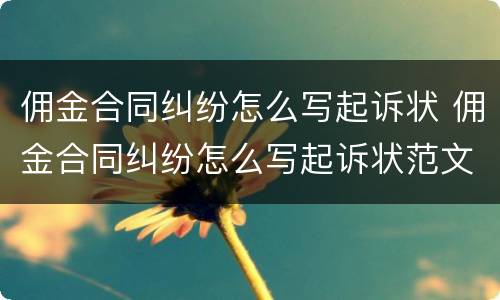 佣金合同纠纷怎么写起诉状 佣金合同纠纷怎么写起诉状范文
