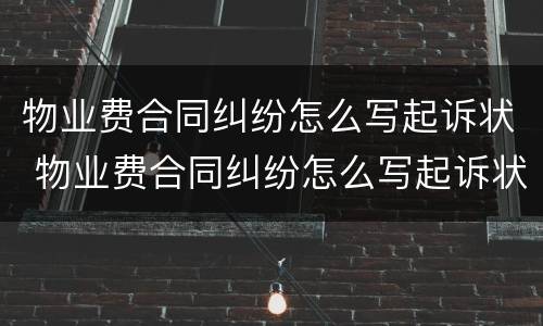 物业费合同纠纷怎么写起诉状 物业费合同纠纷怎么写起诉状范本