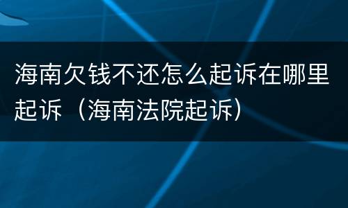 海南欠钱不还怎么起诉在哪里起诉（海南法院起诉）