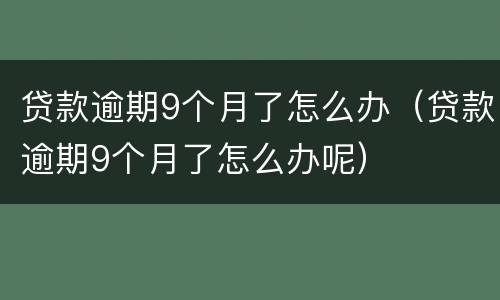 贷款逾期9个月了怎么办（贷款逾期9个月了怎么办呢）