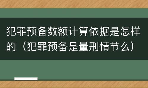 犯罪预备数额计算依据是怎样的（犯罪预备是量刑情节么）