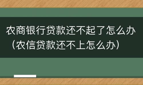 农商银行贷款还不起了怎么办（农信贷款还不上怎么办）