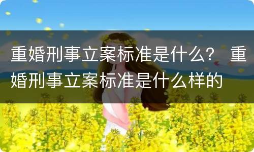 重婚刑事立案标准是什么？ 重婚刑事立案标准是什么样的