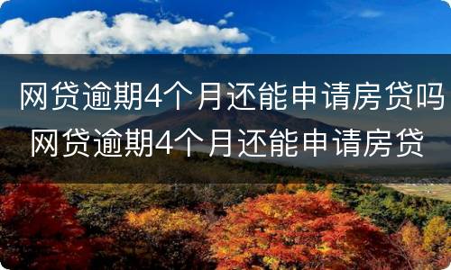 网贷逾期4个月还能申请房贷吗 网贷逾期4个月还能申请房贷吗怎么办