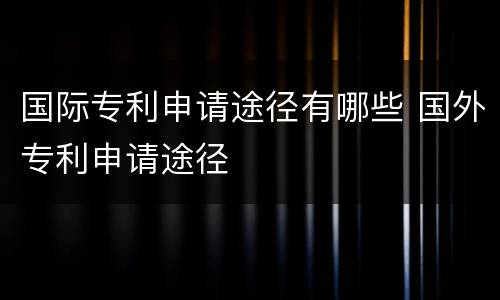 国际专利申请途径有哪些 国外专利申请途径