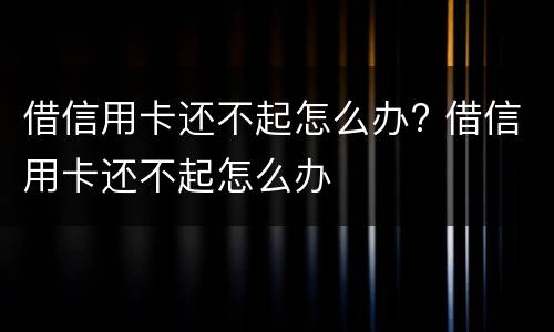 借信用卡还不起怎么办? 借信用卡还不起怎么办